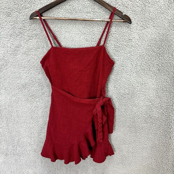 Princess Polly Caedere mini wrap dress red 8 ruffle sleeveless event party boho - Picture 1 of 8